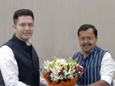 बीजेपी में शामिल हुए राघव चड्ढा, राज्यसभा सांसद राघव चड्ढा, संदीप पाठक और अशोक मित्तल, नितिन नवीन ने खिलाई मिठाई